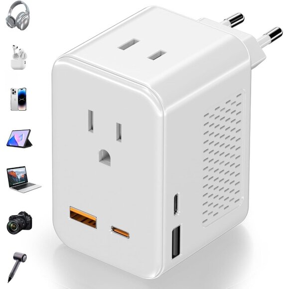 220V to 110V Voltage Converter US to Europe Travel Adapter Plug Converter Europe - Picture 1 of 7